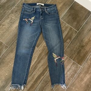 Hidden Jeans Stylish Blue Ankle Jeans with Humming Bird Embroidery
